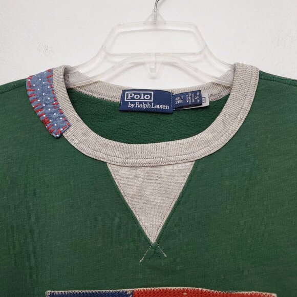 Polo Ralph Lauren Flag Patchwork-Sleeve Fleece Sweatshirt Verano Green 2XLT - Picture 6 of 16